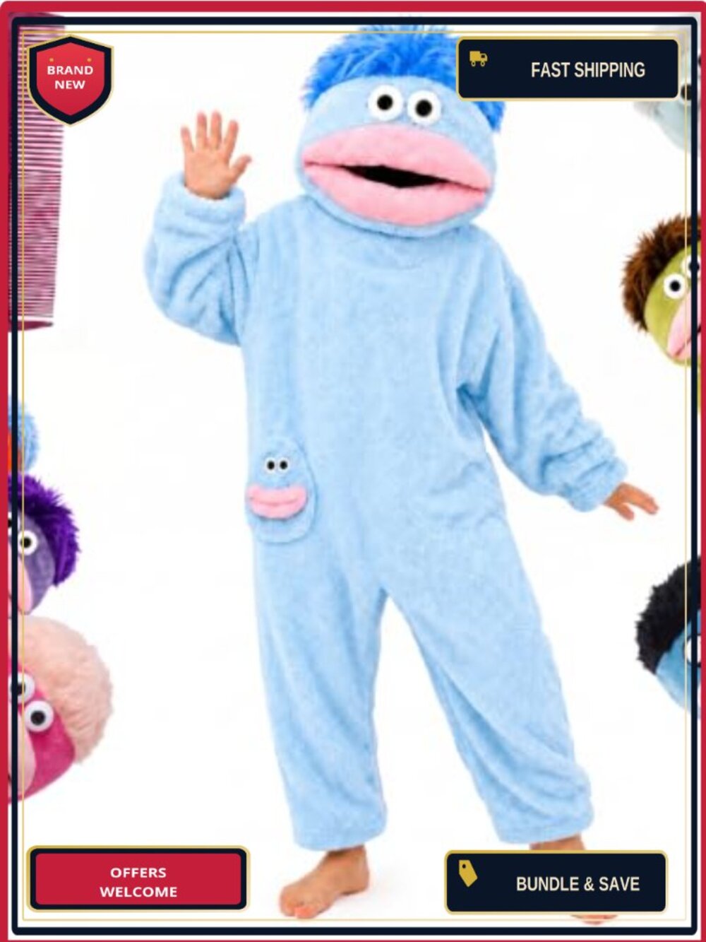 Big Mouth Monster Hooded Fleece Onesie Pajamas Adult One-Piece with Comb